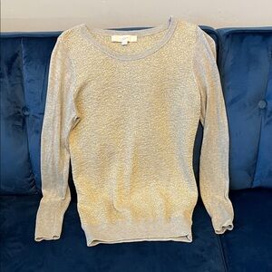 LOFT Women's Shimmering Gold Crew Neck Sweater